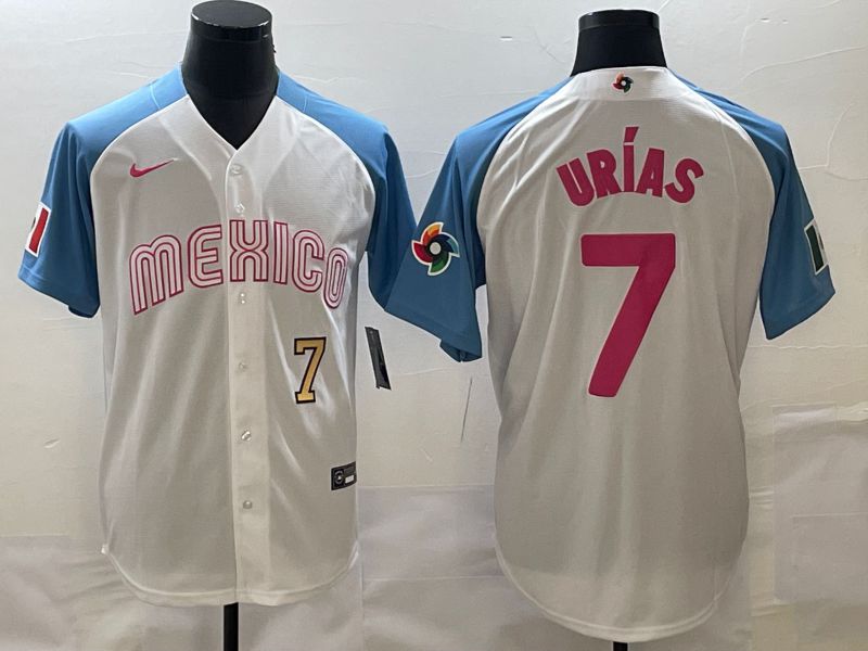 Men 2023 World Cub Mexico #7 Urias White blue Nike MLB Jersey18